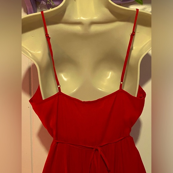Free People Intimately red silky wrap dress surplice neck,ruffle hi low hem sz.S - Picture 10 of 11